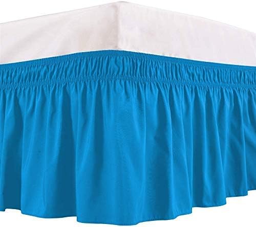 Wrap Around Bed Skirts Elastic Dust Ruffles, Easy Fit Wrinkle and Fade Resistant Silky Microfiber Fabric Solid Color Bedskirt, 12 Inch Tailored Drop Turquoise for Full XL Size Bed Skirt