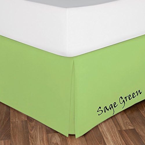 Bed Skirt - 25 Inch Fall Tailored Drop Pleated Dust Ruffle, 100% Egyptian Cotton - Solid Pattern and Color { Queen , Solid , Sage}