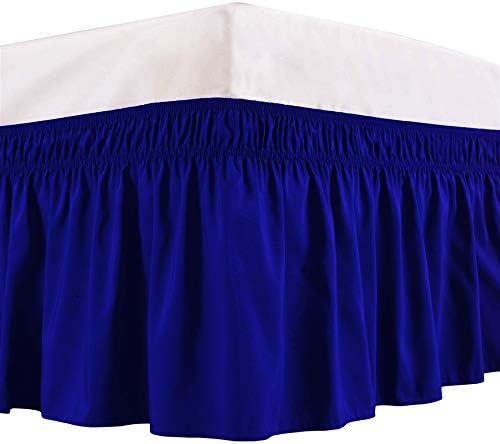 Wrap Around Bed Skirts Elastic Dust Ruffles, Easy Fit Wrinkle and Fade Resistant Silky Microfiber Fabric Solid Color Bedskirt, 12 Inch Tailored Drop Royal Blue for King Size Bed Skirt