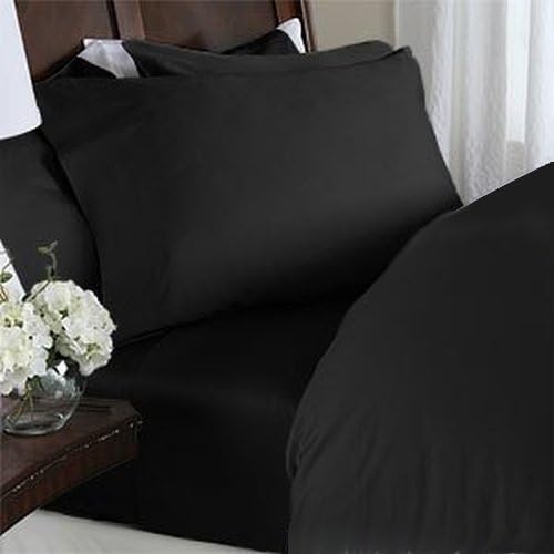 Elegant Comfort 1500 Premier - Wrinkle Resistant - Hotel Quality Ultra Soft Luxurious 4 pcs Bed Sheet Set, Deep Pocket Up to 16" - Many Size and Colors, Queen, Black