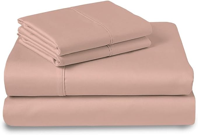 Pizuna Pure 100% Cotton Split King Sheet Set Rose Pink, Luxurious 400 Thread Count Long Staple Cotton Sateen Split King Sheets Sets for Adjustable Bed with 15" Deep Pocket - 5 PC