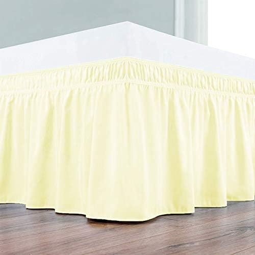 Wrap Around Bed Skirts Elastic Dust Ruffles, Easy Fit Wrinkle and Fade Resistant Silky Microfiber Fabric Solid Color Bedskirt, 12 Inch Tailored Drop Ivory for RV Bunk 42X80 Size Bed Skirt
