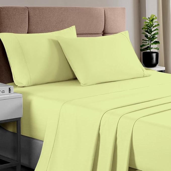 Pizuna Pure 100% Cotton Sheet Set Twin, Luxurious 400 Thread Count Long Staple Cotton Sateen Sheets Twin with 15" Deep Pocket (Light Green)