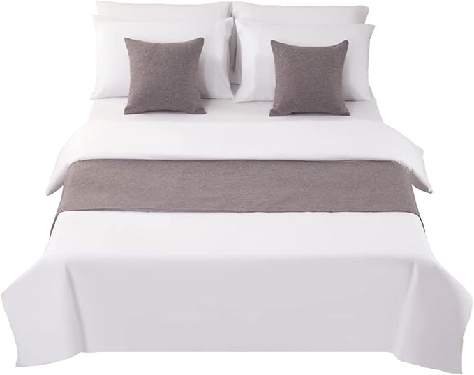 AMBERIS Bed Runner Light Grey, Imitation Linen Decorative Bed Scarf for Home Hotel (Pillowcases Sold Separately)