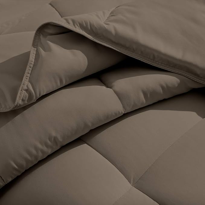 H&H Decor Luxurious & Super Soft 1 Piece Comforter 300 GSM & 4 Pcs Sheet Set 100% Egyptian Cotton 1000 Thread Count Pattern Solid (Twin, Taupe,Solid)