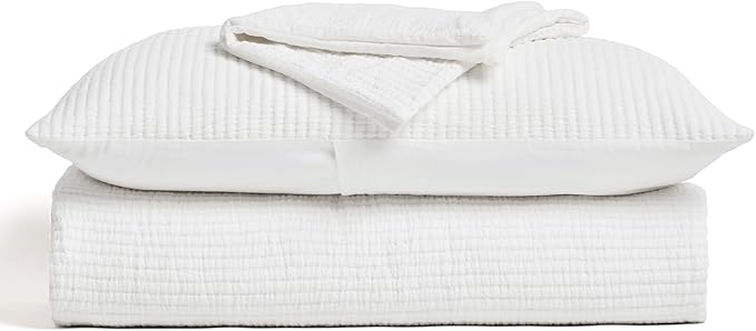 EVERGRACEHOME Cotton Gauze Full Queen Bedspread, Ultra Soft Prewashed Pick Stitch Matelassé Coverlet, Lightweight Textured Oversized Queen Quilt Bedding Set for All Season, with 2 Shams, Ivory White