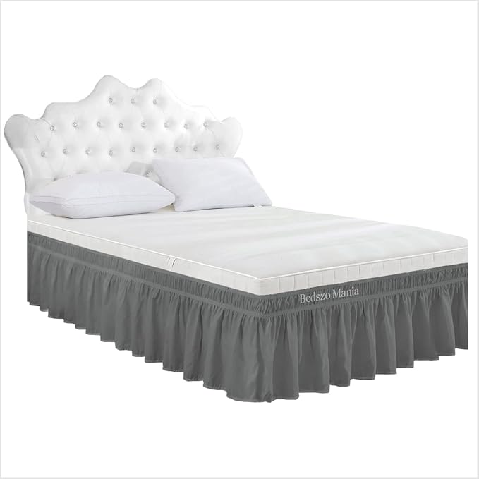 Wrap Around Bed Skirt 12" Inch Drop 100% MicrofibreFabric 1-Piece Bed Skirt Easy Fit Easy Care Fade & Wrinkle Resistant - Full Size (54"X75"), Dark Grey Color