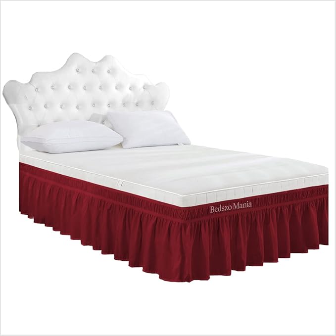 Wrap Around Bed Skirt 16" Inch Drop 100% MicrofibreFabric 1-Piece Bed Skirt Easy Fit Easy Care Fade & Wrinkle Resistant - King Size (78"X80"), Burgundy Color