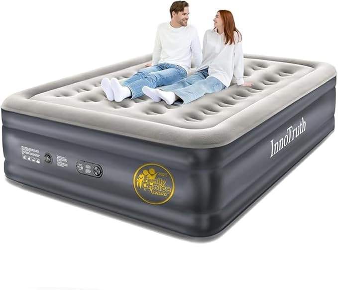 InnoTruth Air Mattress Queen with Built in Pump, Inflatable Mattress Blow up Mattress, Family Choice Award Winner, 18" Colchones Inflables Foldable Air Bed for Guest & Home, Ideal for Camping, 650lbs