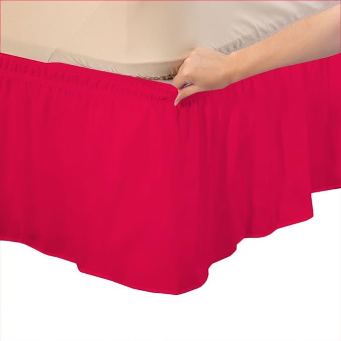 Bed Skirt - Wrap Around Bed Skirts Elastic Dust Ruffles, Easy Fit Wrinkle and Fade Resistant Luxurious Fabric Solid Color, Hot Pink Olympic Queen Size Beds 15 Inch Drop