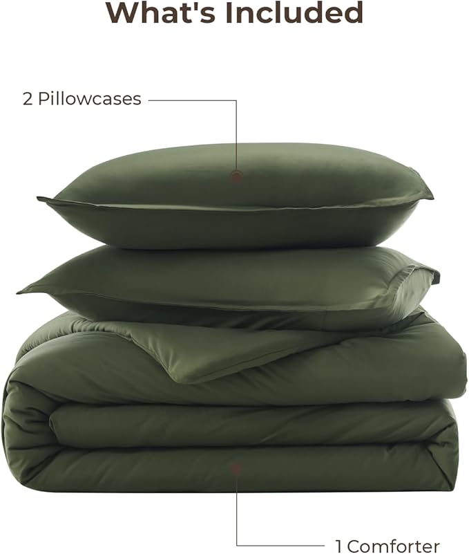 Litanika Dark Olive Green California King Comforter Set - 3 Pieces Cal King Lightweight Summer Soft Solid Bed Comforter, Oversized Fluffy Down Alternative Bedding Set (104x96In, 2 Pillowcases)