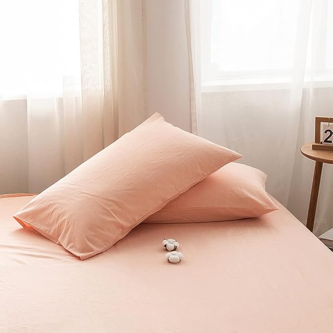 FACE TWO FACE Bedding Duvet Cover Set 3 Pieces 100% Washed Cotton Duvet Cover Linen Like Textured Breathable Durable Soft Comfy (California King, Pink)