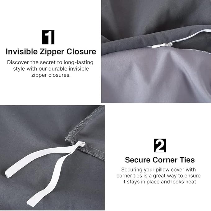 Egyptian Cotton Duvet Cover King Size Reversible 1000 Thread Count 1 Duvet Cover & 2 Pillow Shams Long Staple Quilt Silky Soft, Breathable With Zipper -3 Piece Set (Silver Grey/Elephant Grey)