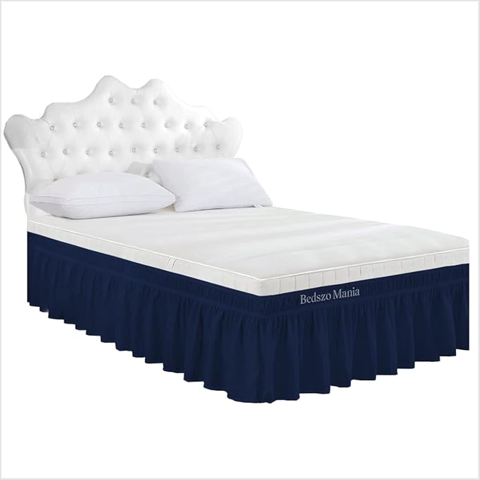 Wrap Around Bed Skirt 21" Inch Drop 100% MicrofibreFabric 1-Piece Bed Skirt Easy Fit Easy Care Fade & Wrinkle Resistant - Full Size (54"X75"), Navy Blue Color