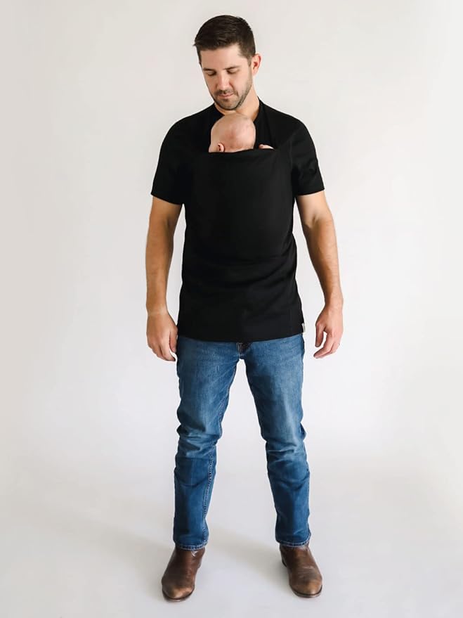 Lalabu The Dad Shirt | Hands-Free Baby Carrier for Dad with Kangaroo Pouch | Engineered for Bonding, Safety, & Comfort for Newborns Up to 15 Lbs. | CPSC Compliant - Black - Small