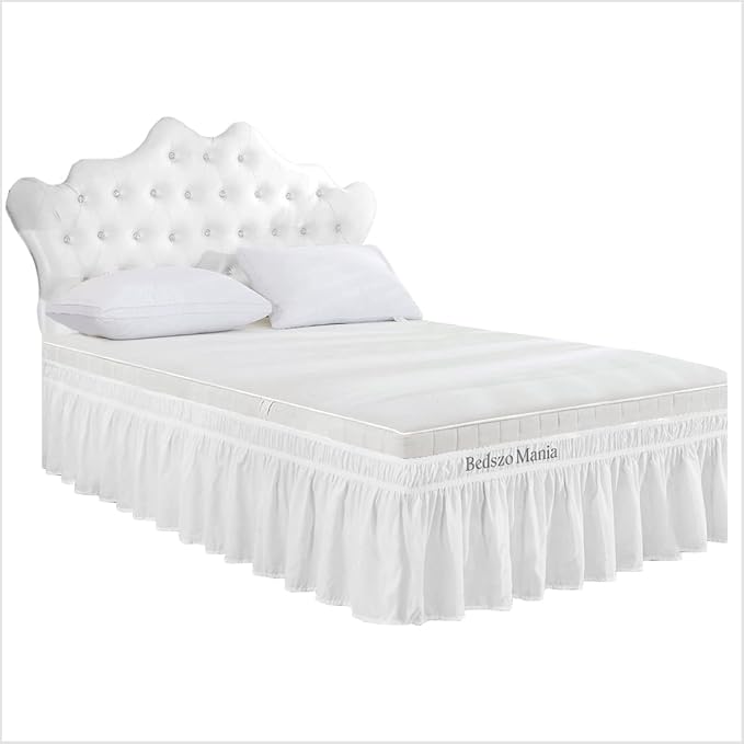 Wrap Around Bed Skirt 24" Inch Drop 100% MicrofibreFabric 1-Piece Bed Skirt Easy Fit Easy Care Fade & Wrinkle Resistant - Queen Size (60"X80"), White Color