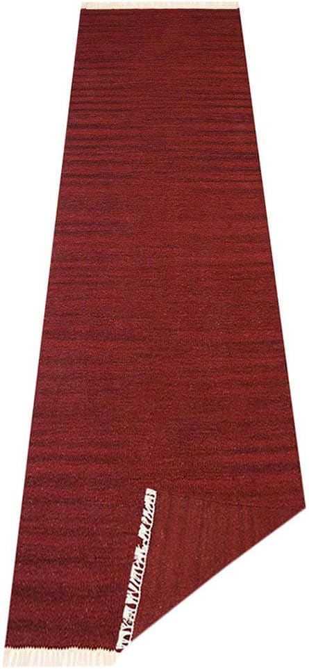 Rugsotic Carpets Hand Woven Flat Weave Kilim Wool 2'6''x6' Runner Area Rug Solid Burgundy D00111