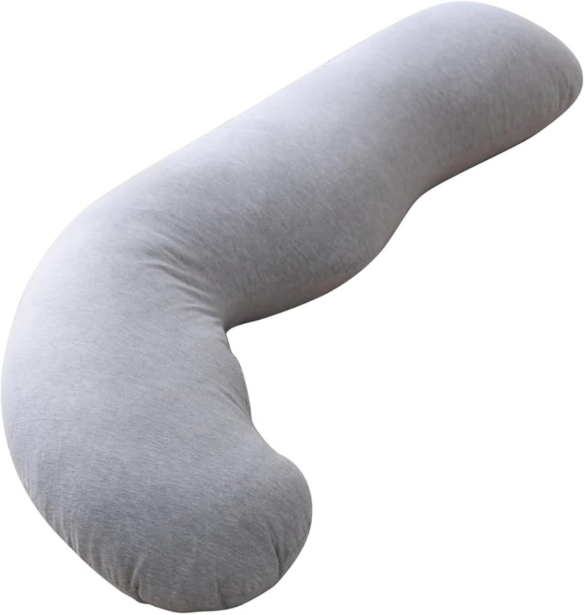 Momcozy Pregnancy Pillows for Side Sleeping, J Shaped Maternity Body Pillow for Pregnancy, Soft Pregnancy Pillow with Jersey Cover for Head Neck Belly Support, Grey