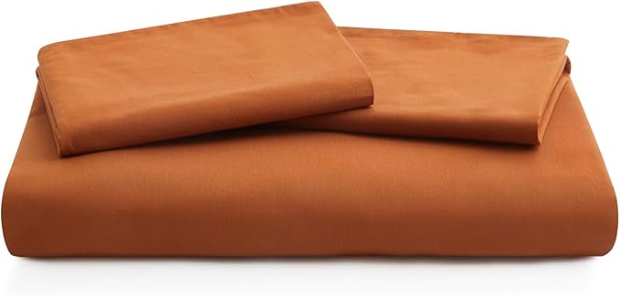 LOVQUE Burnt Orange Cotton Duvet Cover Queen Size, Linen Like Natural Bedding Set with Zipper Closure (No Comforter), 90x90 Inches