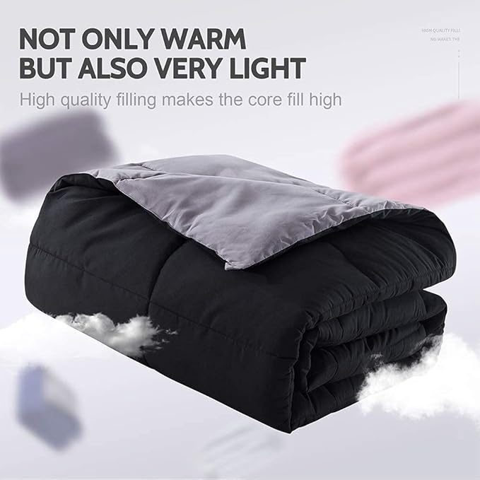 Decroom Lightweight Full Comforter Set with 2 Pillow Sham - 3 Pieces Set - Quilted Down Alternative Comforter/Duvet Insert for All Season - Black/Grey - Full Size