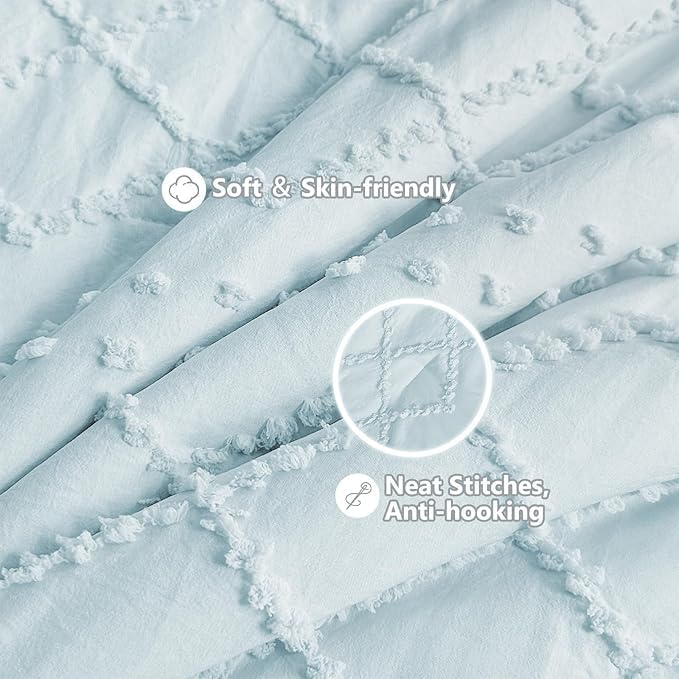 Wowelife Baby Crib Bedding Set for Girls, 3 Piece Boho Crib Comforter Set Ruffle, Baby Boy Crib Bedding Set Nursery Blanket Set Neutral Include Quilted Comforter, Crib Skirt and Sheet, Blue