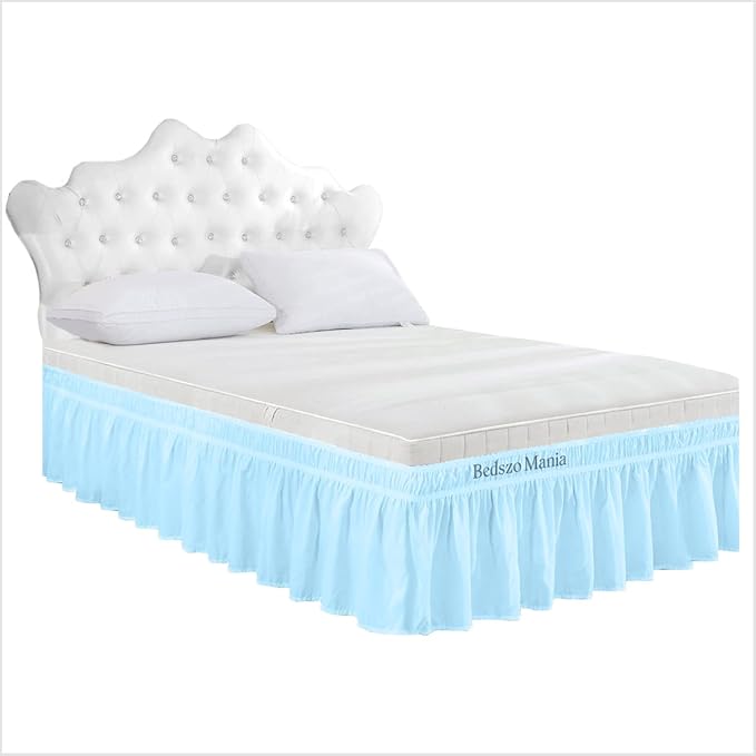 Wrap Around Bed Skirt 10" Inch Drop 100% MicrofibreFabric 1-Piece Bed Skirt Easy Fit Easy Care Fade & Wrinkle Resistant - King Size (78"X80"), Light Blue Color