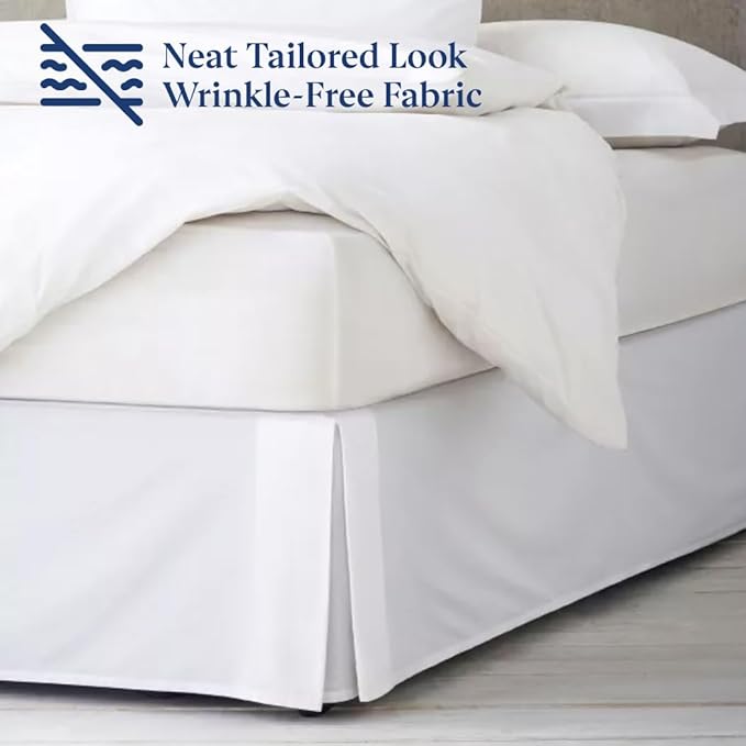 SKY BEDDINGS Luxury Pleated Full Bed Skirt with Split Corners - 16 Inch Tailored Drop - Pleated Dust Ruffle - Wrinkle-Free 100% Microfiber - Easy Fit, Soft & Durable - White