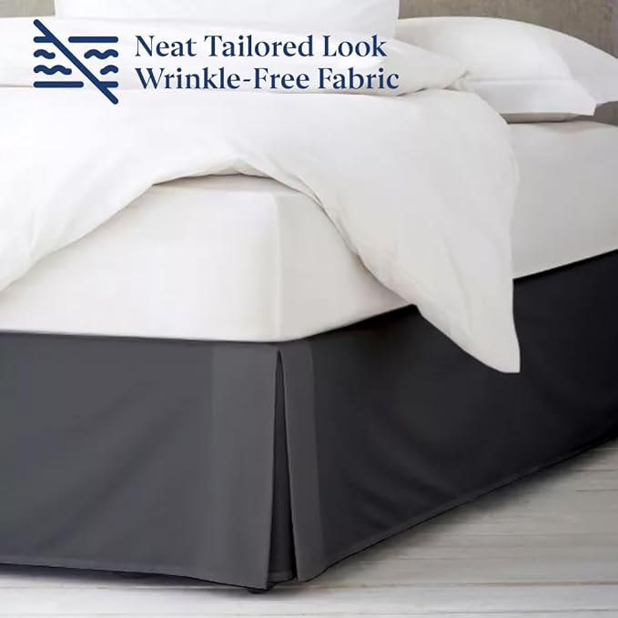 SKY BEDDINGS Luxury Pleated Queen Bed Skirt with Split Corners - 21 Inch Tailored Drop - Pleated Dust Ruffle - Wrinkle-Free 100% Microfiber - Easy Fit, Soft & Durable - Dark Grey