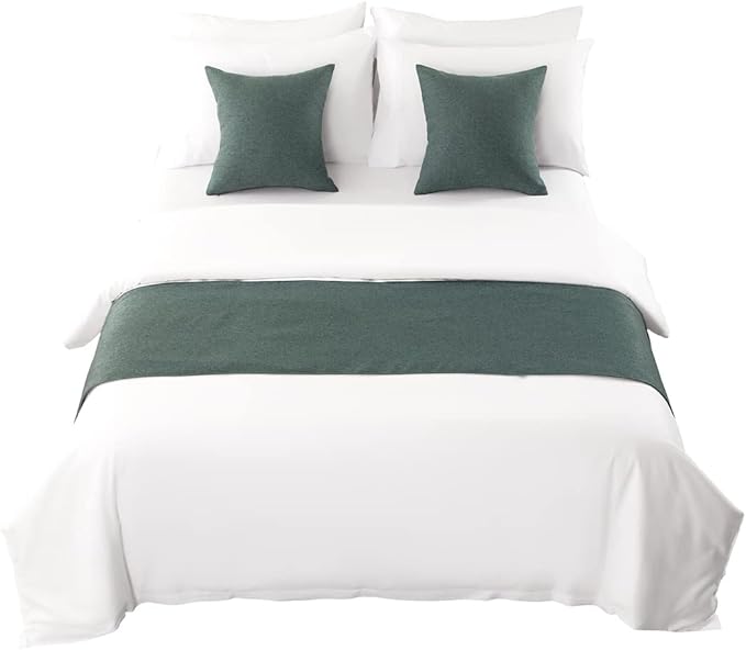 AMBERIS Bed Runner Blue-Green, Imitation Linen Decorative Bed Scarf for Home Hotel (Pillowcases Sold Separately)