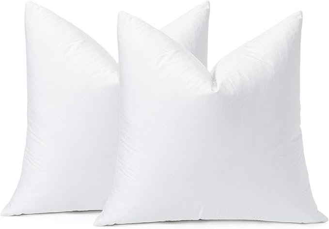 OTOSTAR Pack of 2 Down and Feather Throw Pillow Inserts, 22 x 22 Soft Fluffy Square Pillow Inserts with 100% Cotton Cover Decorative Pillows for Sofa Couch Bed-White