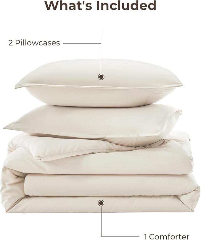 Litanika Oversized King Comforter 120x120, 3 Pieces Beige Lightweight Solid Bedding Comforter Set, All Season Fluffy Bed Set (1 Comforter & 2 Pillowcases)