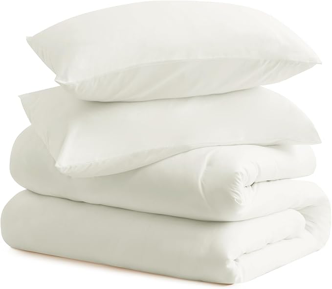 CozyLux Queen Comforter Set Ivory, 3 Pieces Solid Breathable Quilted Style Bedding Sets for Girls, Luxury Soft Microfiber Down Alternative Comforter Bet Set All Season (1 Comforter & 2 Pillowcases)