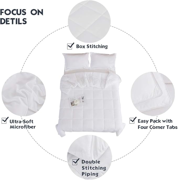 HIG 3pc Down Alternative Comforter Set - All Season Reversible Comforter with Two Shams - Quilted Duvet Insert with Corner Tabs - Box Stitched - Breathable, Soft, Fluffy(King/Cal King, Pure White)