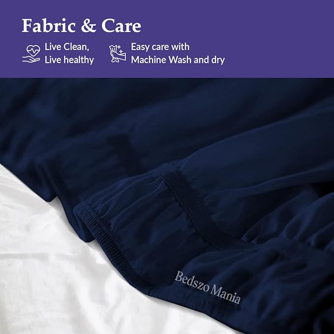 Wrap Around Bed Skirt 14" Inch Drop 100% MicrofibreFabric 1-Piece Bed Skirt Easy Fit Easy Care Fade & Wrinkle Resistant - King Size (78"X80"), Navy Blue