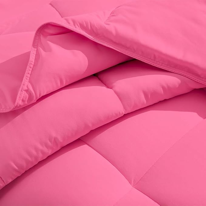 H&H Decor Luxurious & Super Soft 1 Piece Comforter 300 GSM & 4 Pcs Sheet Set 100% Egyptian Cotton 1000 Thread Count Pattern Solid (Twin, Pink,Solid)