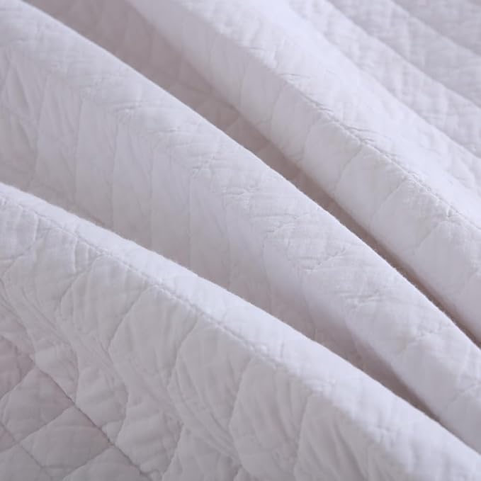 Cotton Quilt Bedding Sets Queen Size, 3 Pieces Reversible Lightweight Coverlets Comforters Bedspreads for All Seasons,Geometric Stitching Pattern,White