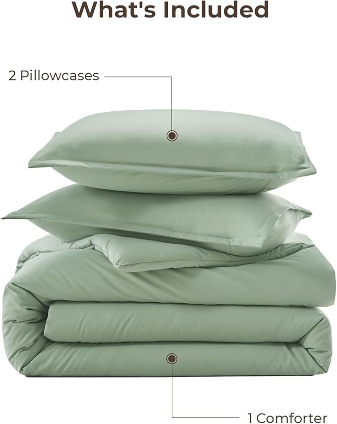 Litanika Comforter Full Size Set Sage Green, 3 Pieces Lightweight Bed Set, Solid Bedding Comforters Sets, Soft All Season Down Alternative Quilt Blanket