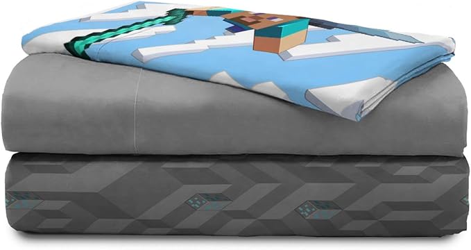Jay Franco Minecraft Daytime 7 Piece Full Bed Set - Includes Comforter & Sheet Set - Bedding Features Alex and Steve - Super Soft Fade Resistant Microfiber - (Official Minecraft Product)
