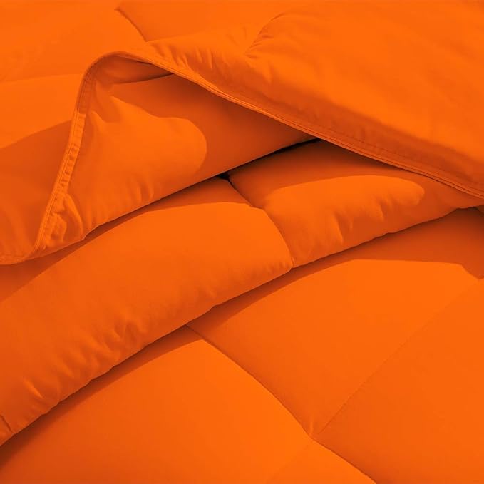 H&H Decor Luxurious & Super Soft 1 Piece Comforter 300 GSM & 4 Pcs Sheet Set 100% Egyptian Cotton 1000 Thread Count Pattern Solid (Queen, Orange,Solid)