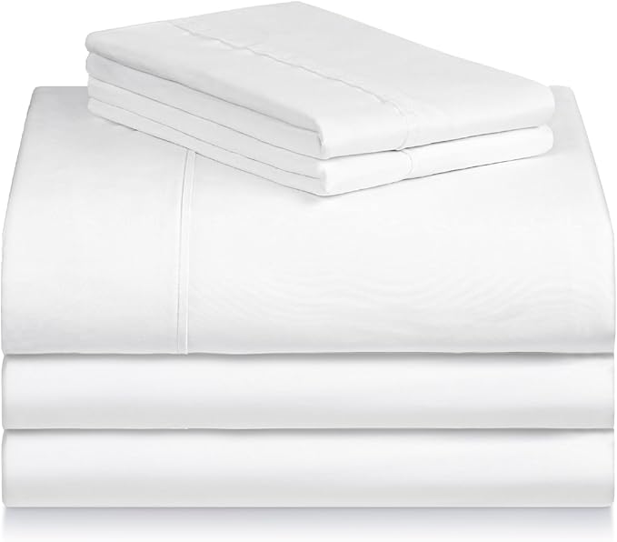 LuxClub 5 PC Split King Sheet Set Bed Sheets Deep Pockets 18" Wrinkle Free Cooling Sheets Machine Washable Hotel Bedding Silky Soft - White Split King