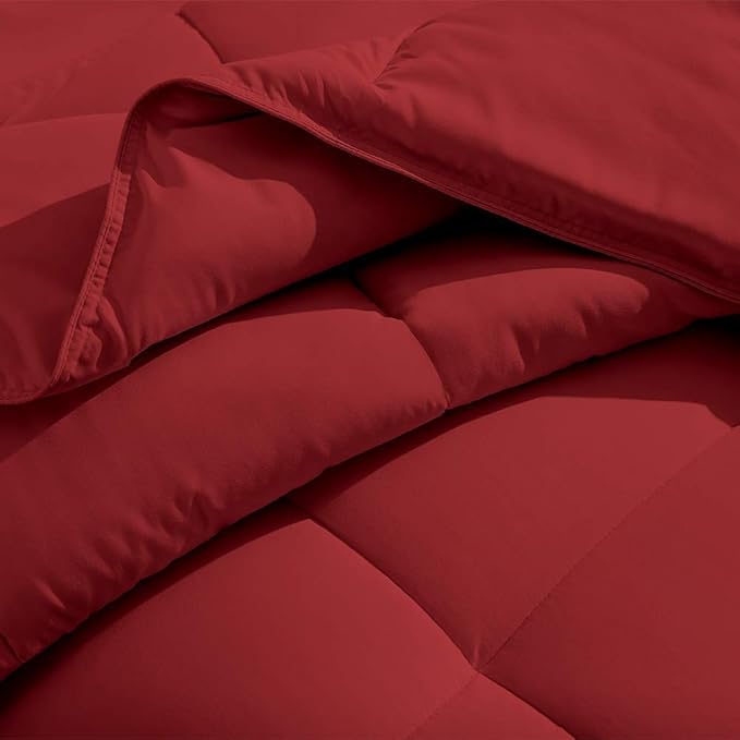 H&H Decor Luxurious & Super Soft 1 Piece Comforter 300 GSM & 4 Pcs Sheet Set 100% Egyptian Cotton 1000 Thread Count Pattern Solid (Full, Red,Solid)