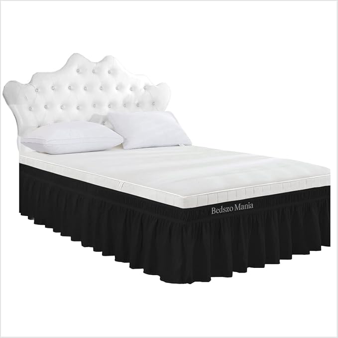 Wrap Around Bed Skirt 12" Inch Drop 100% MicrofibreFabric 1-Piece Bed Skirt Easy Fit Easy Care Fade & Wrinkle Resistant - Queen Size (60"X80"), Black Color