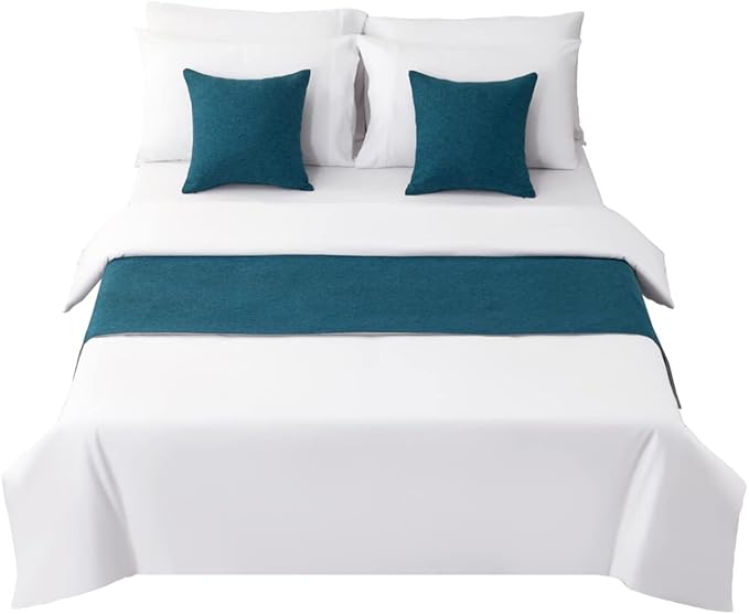 AMBERIS Bed Runner Blue, Imitation Linen Decorative Bed Scarf for Home Hotel (Pillowcases Sold Separately)