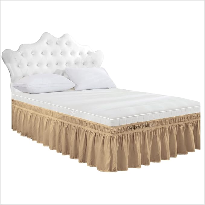 Wrap Around Bed Skirt 10" Inch Drop 100% MicrofibreFabric 1-Piece Bed Skirt Easy Fit Easy Care Fade & Wrinkle Resistant - Queen Size (60"X80"), Taupe Color