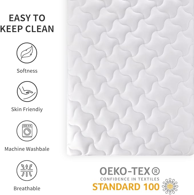 SLEEP ZONE Twin XL Mattress Pad Dorm Bedding Cooling Topper for College, Quilted Fitted Cover Washable, Soft Fluffy Down Alternative Mattress Protector, Deep Pocket 8~21 inch (White, Twin XL)