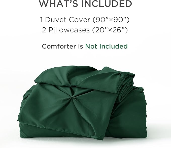 Litanika Emerald Pinch Pleat Duvet Cover Queen, 3 Pieces Pintuck Soft Microfiber Bedding Set with Zipper Closure & Corner Ties(90x90Inch-1 Duvet Cover, 2 Pillowcases)
