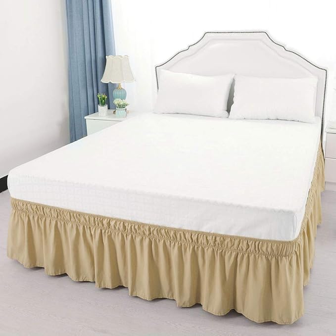Bed Skirt - Wrap Around Bed Skirts Elastic Dust Ruffles, Easy Fit Wrinkle and Fade Resistant Luxurious Fabric Solid Color, Taupe Twin XL Size Beds 15 Inch Drop