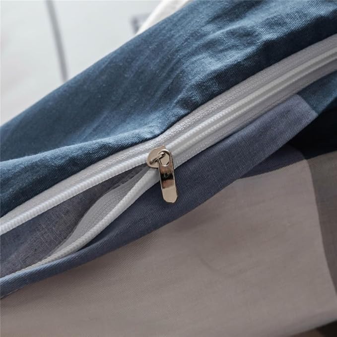 LifeTB Blue White Plaid Duvet Cover Twin Modern Soft 100% Cotton Comforter Cover Simple Style Plaid Grid Duvet Cover with 2 Pillowcases Blue White Grey Checked Bedding Set Twin