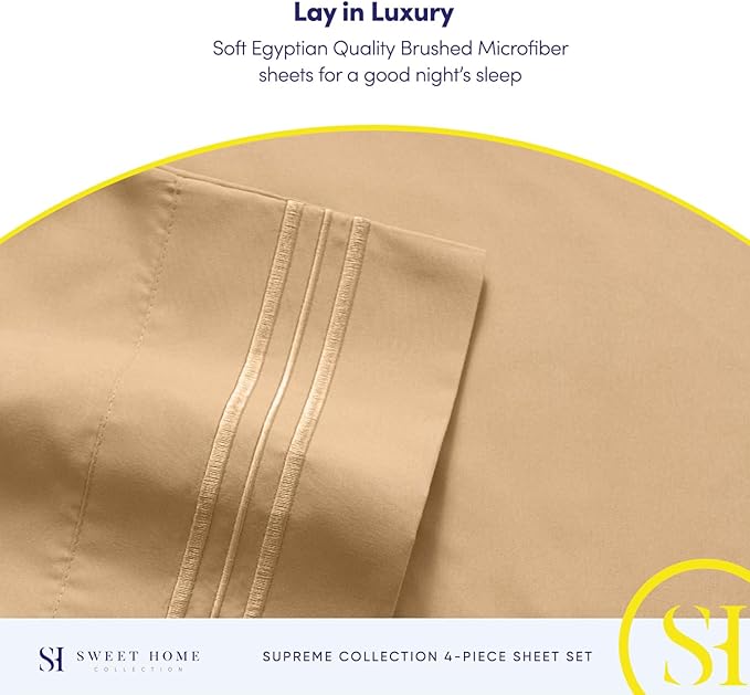 Twin Sheets - Breathable Luxury Sheets with Full Elastic & Secure Corner Straps Built In - 1800 Supreme Collection Extra Soft Deep Pocket Bedding Set, Sheet Set, Twin, Camel