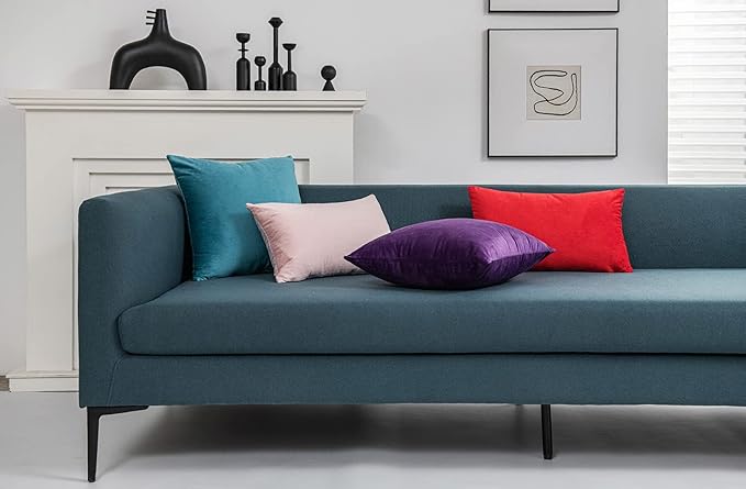 Euro Sham Covers 24x24 Turquoise: Pack of 2 Cozy Soft Velvet Square Modern Luxury Decorative Throw Pillow Cases for Sofa Couch Living Room Bed Home Decor